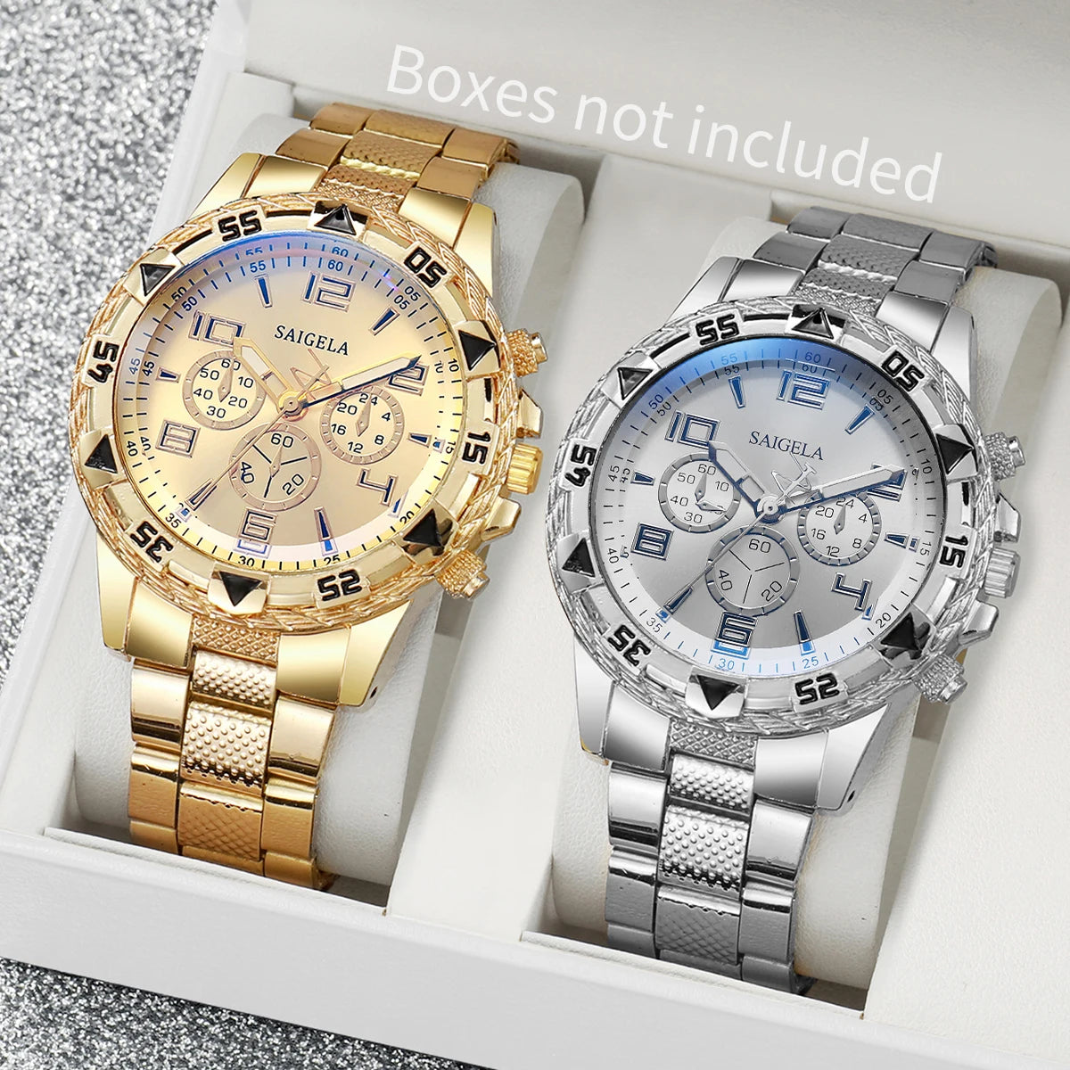 2pcs/set Men Business Watches Fashion Arabic Dial Steel Band Male's Quartz Watch Set (Without Box)