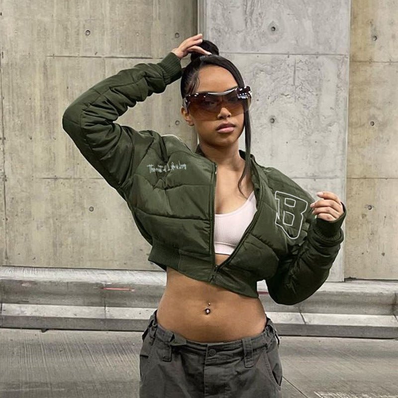 Embroidered Quilted Truncated Baseball Uniform Autumn Casual Women's Short Cotton Jacket - 𝐃𝐔𝐕𝐋𝐀𝐒𝐇𝐎𝐏