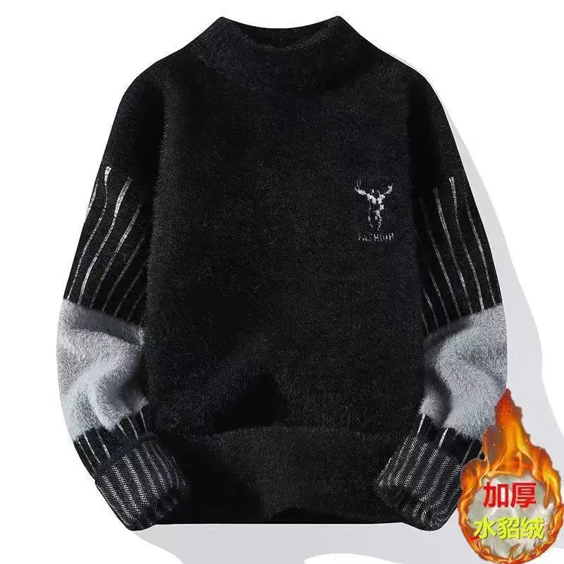 Thickened Winter Knitted Sweater for Teens Casual Fashionable Simulation Mink Velvet Warm Base Layer Long Sleeve Printed - 𝐃𝐔𝐕𝐋𝐀𝐒𝐇𝐎𝐏