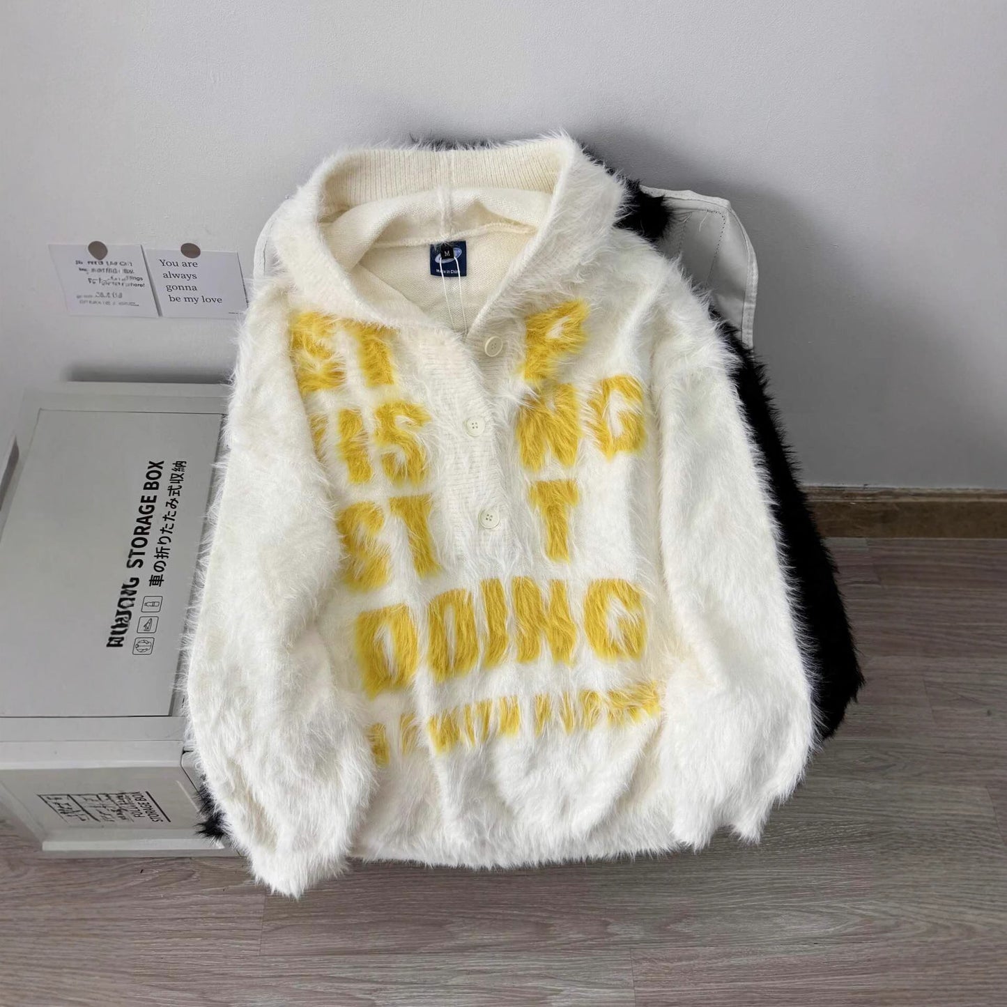 Vintage Soft Mink Fur Letter Hoodie Men's Winter Lazy Mohair Knit Sweater Pullover Outerwear - 𝐝𝐮𝐯𝐥𝐚𝐬𝐡𝐨𝐩.𝐜𝐨𝐦