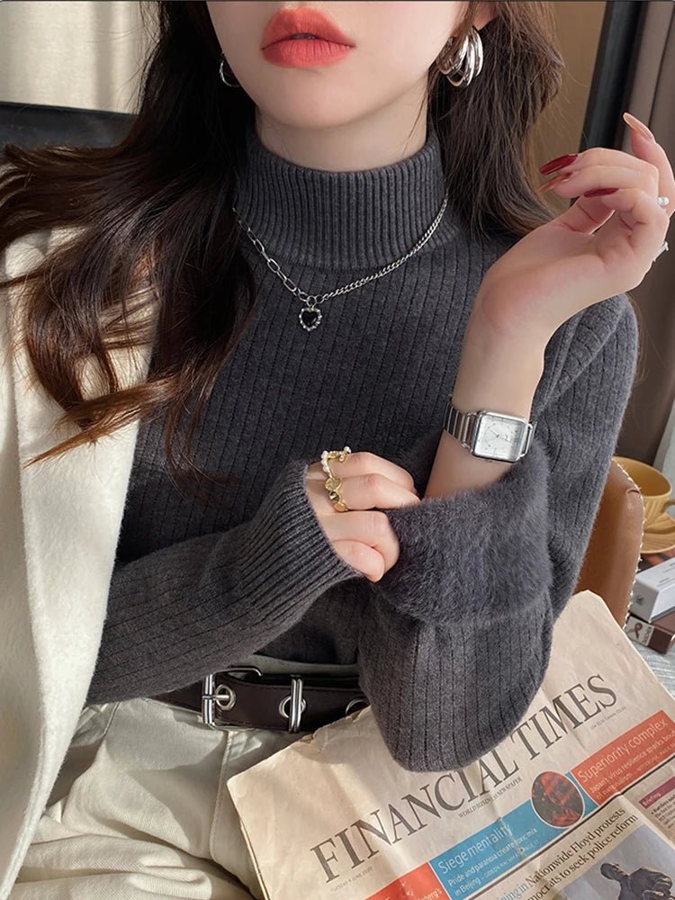 Women's Turtleneck Sweater Winter 2025 Retro with Velvet Lining Thickened Inner Wear Thermal Knitting Bottoming Shirt Pullovers - 𝐃𝐔𝐕𝐋𝐀𝐒𝐇𝐎𝐏