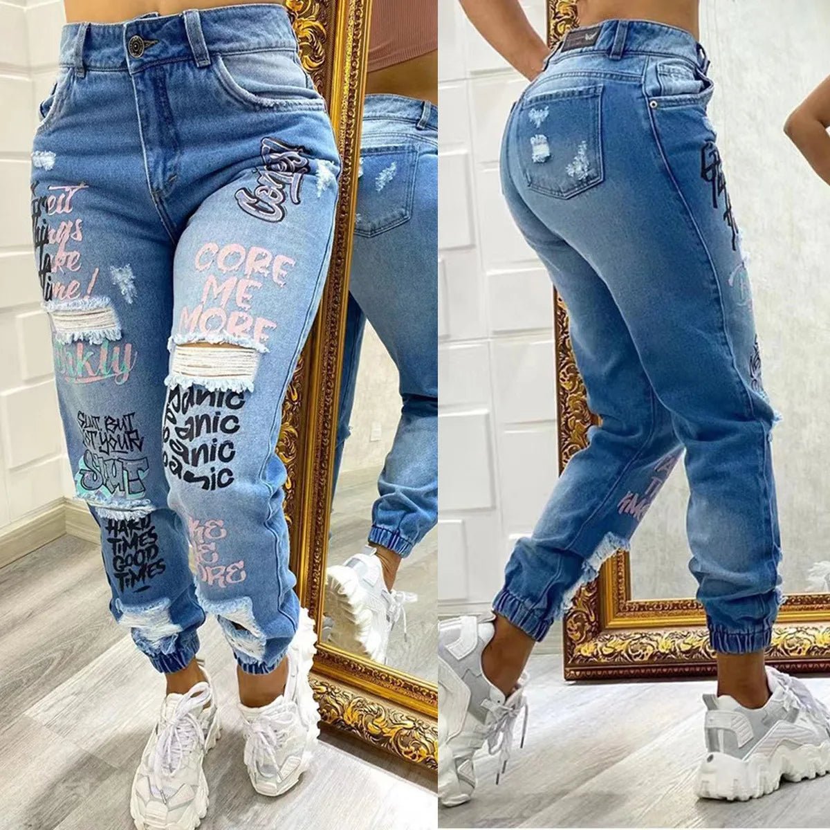 2024 New Letter Print Slant Pocket Ripped Jeans Casual Jeans Women - 𝐝𝐮𝐯𝐥𝐚𝐬𝐡𝐨𝐩.𝐜𝐨𝐦