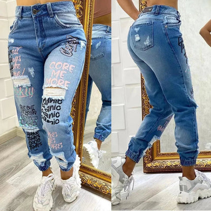 2024 New Letter Print Slant Pocket Ripped Jeans Casual Jeans Women - 𝐝𝐮𝐯𝐥𝐚𝐬𝐡𝐨𝐩.𝐜𝐨𝐦