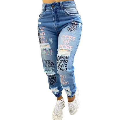 2024 New Letter Print Slant Pocket Ripped Jeans Casual Jeans Women - 𝐝𝐮𝐯𝐥𝐚𝐬𝐡𝐨𝐩.𝐜𝐨𝐦