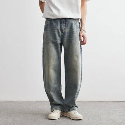 2025 Summer New Men's Denim Pants Old Blue Washed Male Jeans Straight Casual Menwear Loose Wide Leg Trousers Fashion Men Cothing - 𝐃𝐔𝐕𝐋𝐀𝐒𝐇𝐎𝐏