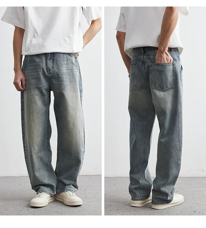 2025 Summer New Men's Denim Pants Old Blue Washed Male Jeans Straight Casual Menwear Loose Wide Leg Trousers Fashion Men Cothing - 𝐝𝐮𝐯𝐥𝐚𝐬𝐡𝐨𝐩.𝐜𝐨𝐦