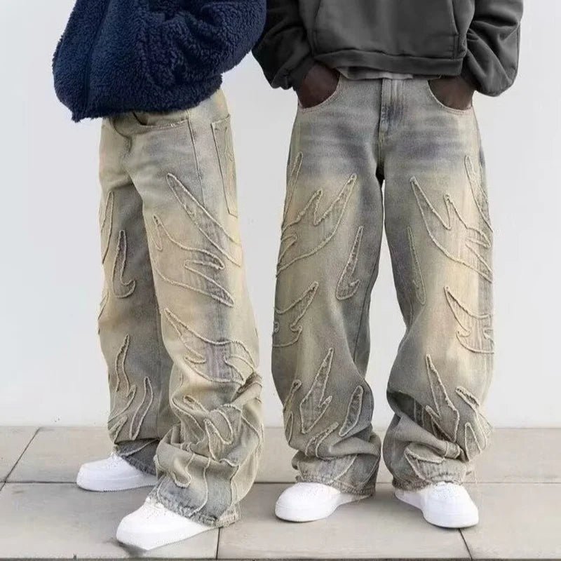 2025 Y2k Hip Hop Baggy Jeans Men's Street Fashion Raw Edge Embroidered Jeans Street Gothic Retro High Waisted Wide Leg Trousers - 𝐝𝐮𝐯𝐥𝐚𝐬𝐡𝐨𝐩.𝐜𝐨𝐦