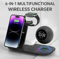 Six in one mobile phone watch headphones wireless charging clock alarm Bluetooth speaker night light