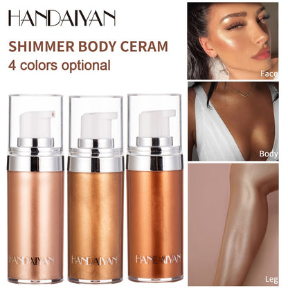 4 Colors Shimmer Liquid Highlighter, Body Face Foundation Cream, Waterproof Brightening Makeup Cosmetic