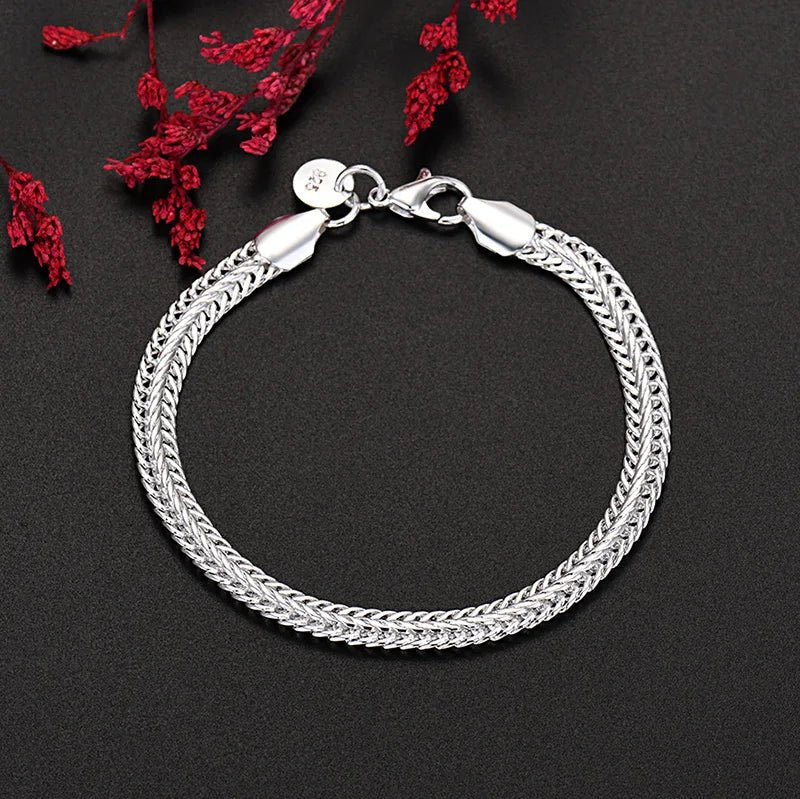 925 Sterling Silver Exquisite Solid Chain Bracelet Fashion Charm Women Men Solid Wedding Cute Simple Models Jewelry - 𝐃𝐔𝐕𝐋𝐀𝐒𝐇𝐎𝐏