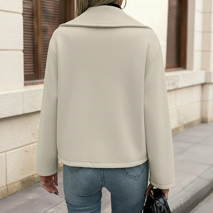 Short coat with double breasted solid color woolen coat