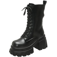 9CM Chunky Platform Ankle Boots Women 2025 New Autumn Winter Motorcycle Boots Woman Thick Bottom Non Slip Leather Combat Boots - 𝐃𝐔𝐕𝐋𝐀𝐒𝐇𝐎𝐏