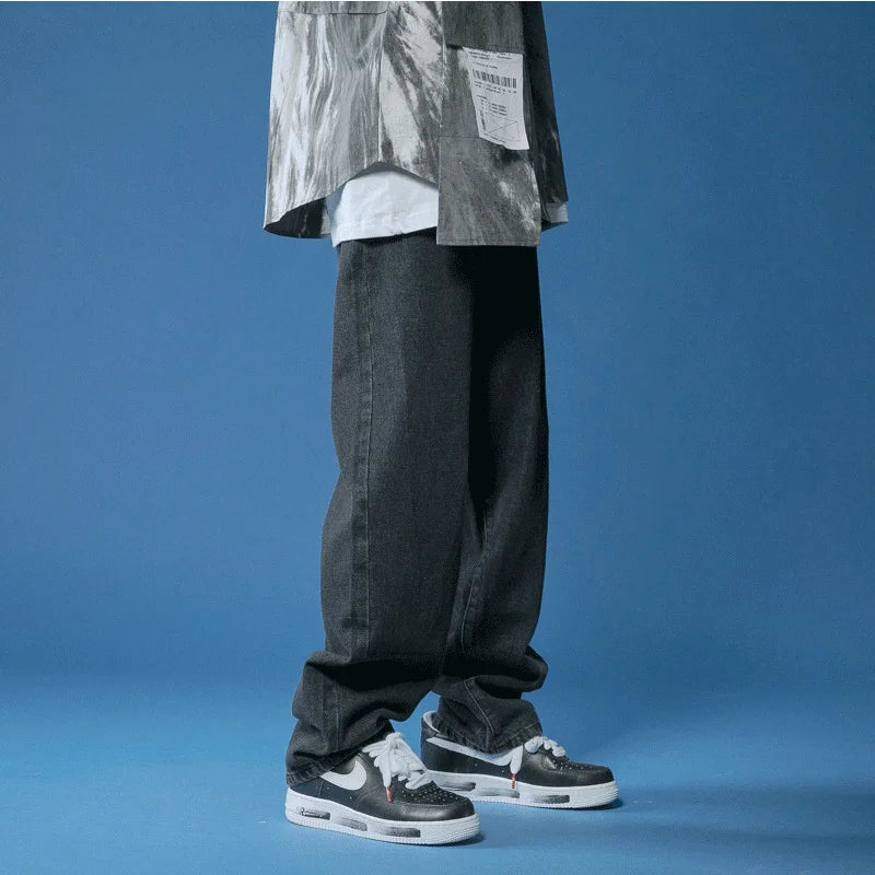 Jeans homme, jeans en denim grande taille pour adolescents, pantalons en jean baggy, mode masculine, streetwear tendance, style coréen.