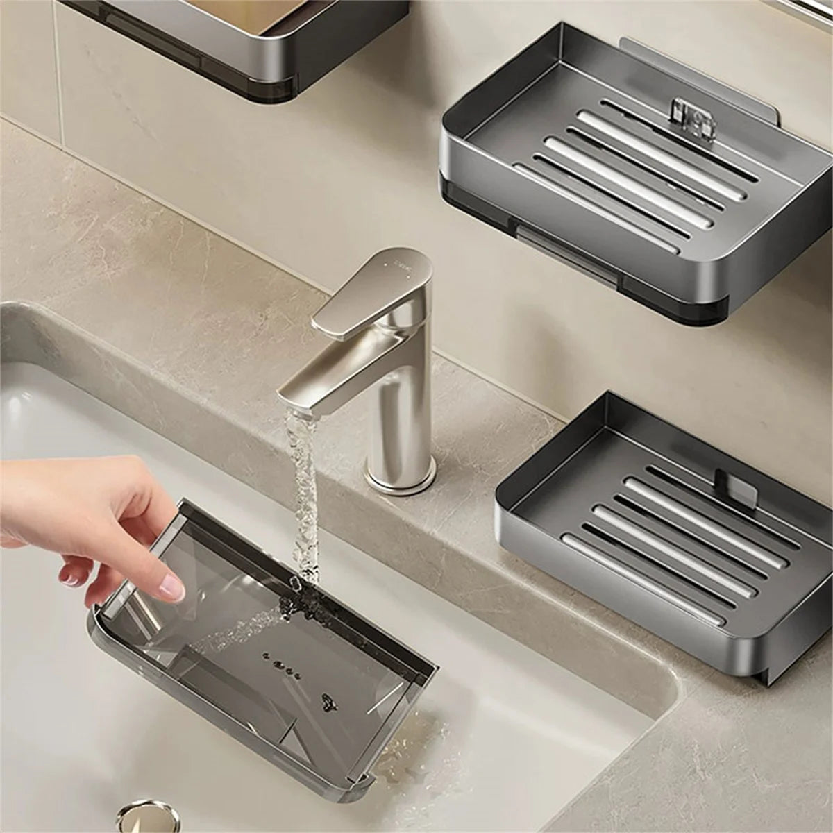 Aluminum Alloy Soap Holder Bathroom Soap Dish With Drain Water Wall .