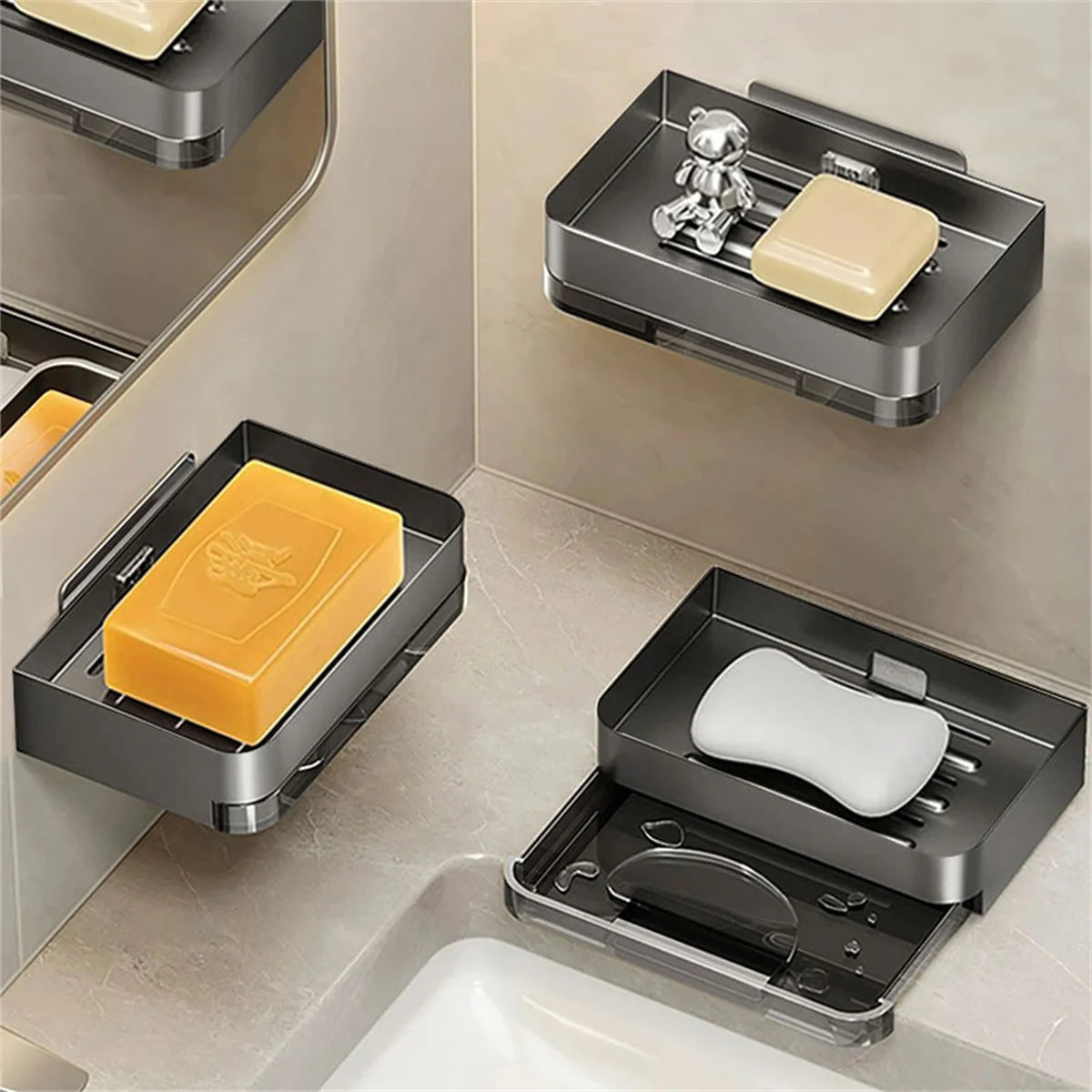 Aluminum Alloy Soap Holder Bathroom Soap Dish With Drain Water Wall .