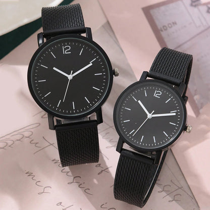 2PCS Set Couple Fashion Casual Leather Watches Ladies Simple Dial Quartz Wristwatches Dress Clock Montre Femme