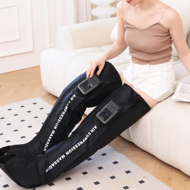 Professional pneumatic leg massagers promote leg relaxation and massage the thighs, calves.