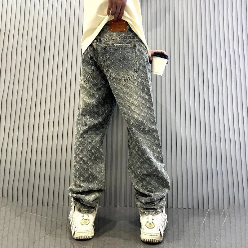 American Ins Street Clothing Retro Embroidered Printed Trousers Fashion Brand Jacquard Design Men's Y2K Wide Legs Hip Hop Jeans - 𝐃𝐔𝐕𝐋𝐀𝐒𝐇𝐎𝐏