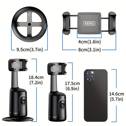 Auto Face Tracking Tripod, No App Required, 360° Rotation Face Body Phone Mount Smart Shooting Phone Tracking Holder for Vlog Live Streaming Video, Rechargeable Battery, Black - 𝐝𝐮𝐯𝐥𝐚𝐬𝐡𝐨𝐩.𝐜𝐨𝐦