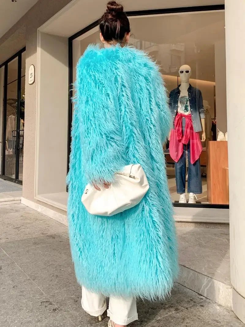 Autumn And Winter Fashion Light Blue Furry Jacket Imitation Beach Sheep Wool Over Knee Long Coat Lamb Woolen - 𝐝𝐮𝐯𝐥𝐚𝐬𝐡𝐨𝐩.𝐜𝐨𝐦