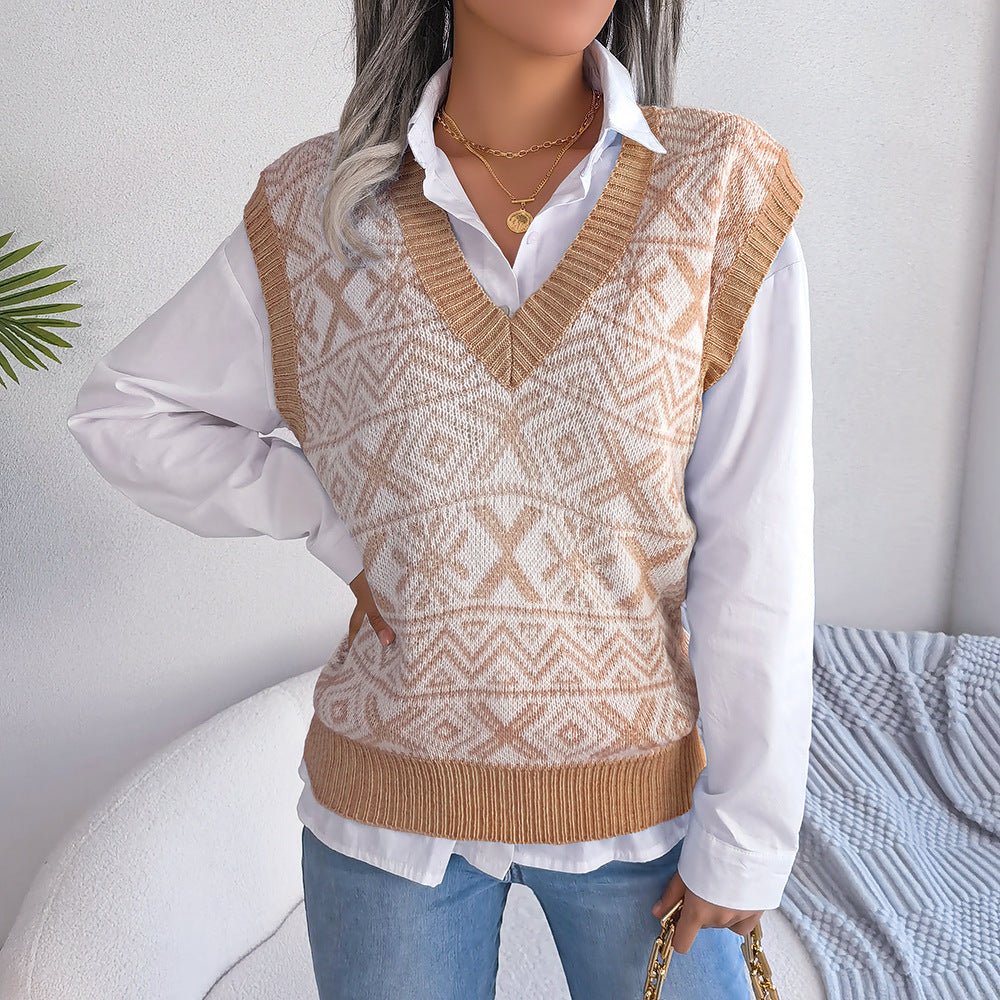 Autumn Winter Christmas Snowflake V - Neck Knitted Vest Sweater - 𝐃𝐔𝐕𝐋𝐀𝐒𝐇𝐎𝐏
