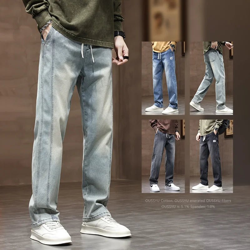 Autumn Winter Retro Jeans Men Drawstring Elastic Waist Cotton Cargo Denim Pants Work Korean Fashion Thick Trousers Male M - 4XL - 𝐝𝐮𝐯𝐥𝐚𝐬𝐡𝐨𝐩.𝐜𝐨𝐦