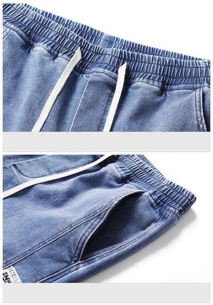 Autumn Winter Retro Jeans Men Drawstring Elastic Waist Cotton Cargo Denim Pants Work Korean Fashion Thick Trousers Male M - 4XL - 𝐝𝐮𝐯𝐥𝐚𝐬𝐡𝐨𝐩.𝐜𝐨𝐦