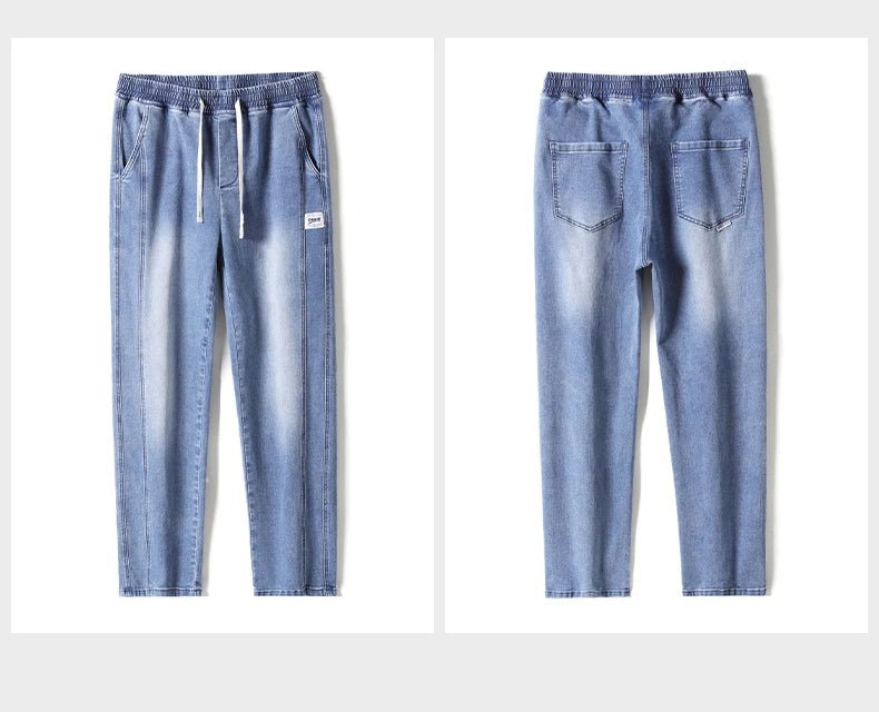 Autumn Winter Retro Jeans Men Drawstring Elastic Waist Cotton Cargo Denim Pants Work Korean Fashion Thick Trousers Male M - 4XL - 𝐃𝐔𝐕𝐋𝐀𝐒𝐇𝐎𝐏