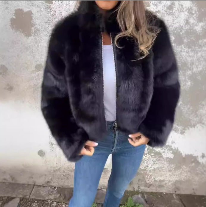Autumn/Winter Women's Imitation Fur High Collar Zipper Casual Top Coat - 𝐃𝐔𝐕𝐋𝐀𝐒𝐇𝐎𝐏