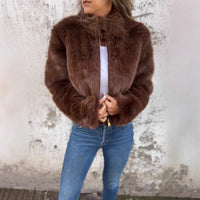 Autumn/Winter Women's Imitation Fur High Collar Zipper Casual Top Coat - 𝐃𝐔𝐕𝐋𝐀𝐒𝐇𝐎𝐏