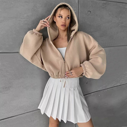 Casual Loose Hoodie for Women Short Crop Tied Waist Crop Top Zipper Long Sleeve Sweatshirt - 𝐃𝐔𝐕𝐋𝐀𝐒𝐇𝐎𝐏