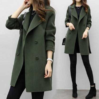 Classic Double - Breasted Wool Coat for Women, Mid - Length Silhouette, Loose Fit, Slimming Design - 𝐃𝐔𝐕𝐋𝐀𝐒𝐇𝐎𝐏