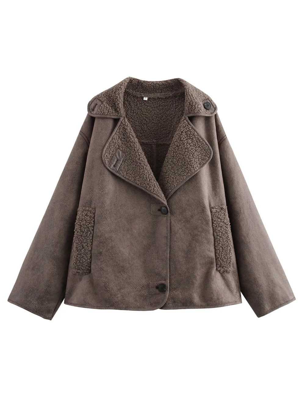 Collared Neck Long Sleeve Plush Jacket - 𝐝𝐮𝐯𝐥𝐚𝐬𝐡𝐨𝐩.𝐜𝐨𝐦