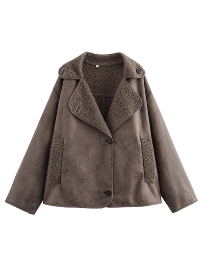 Collared Neck Long Sleeve Plush Jacket - 𝐝𝐮𝐯𝐥𝐚𝐬𝐡𝐨𝐩.𝐜𝐨𝐦