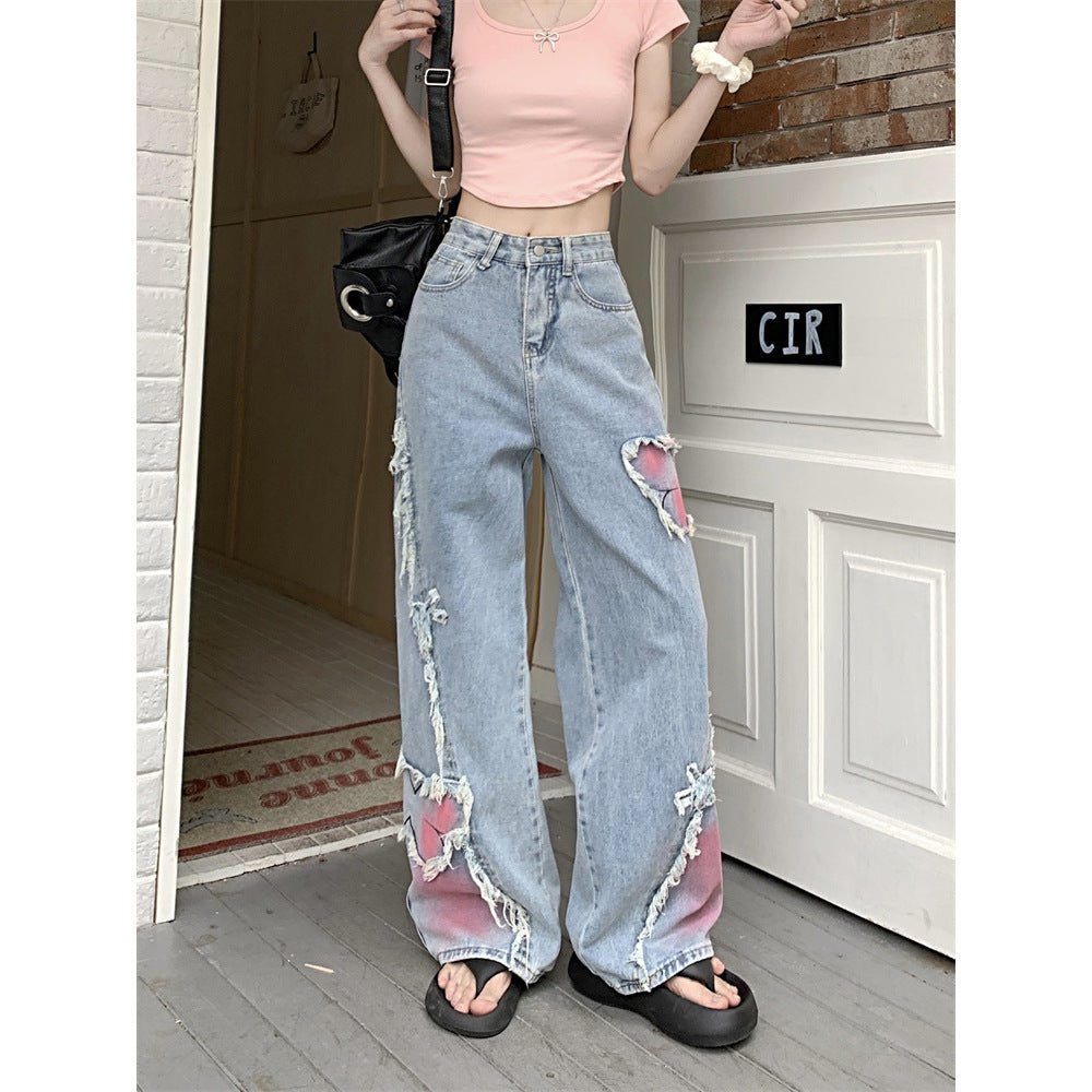 Colorful Graffiti Denim Pants for Women, Retro Unisex Wide Leg Straight Cut Trendy Casual Wear - 𝐃𝐔𝐕𝐋𝐀𝐒𝐇𝐎𝐏