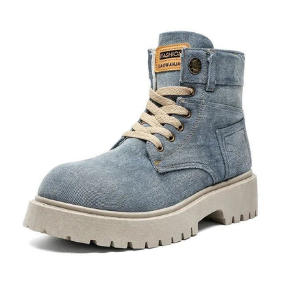 Cowboy boots new autumn thick soled Martin boots fashionable retro washed high top big toe shoes for men - 𝐝𝐮𝐯𝐥𝐚𝐬𝐡𝐨𝐩.𝐜𝐨𝐦