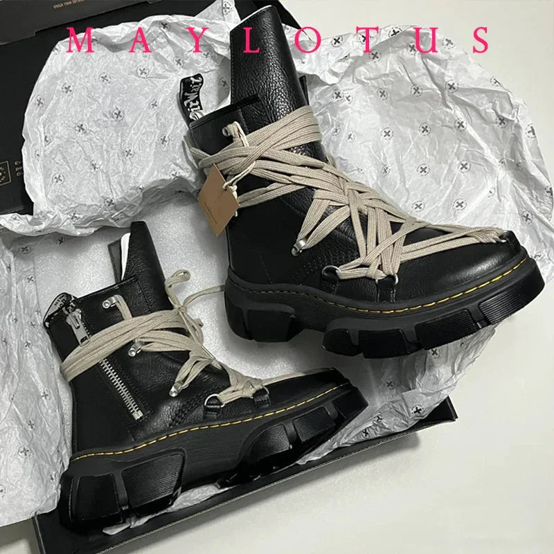 Cross Strap High - Top Boots for Men Side Zippers Outdoor Booties Male Shoes Unisex Luxury Handmade Novelty Shoes New in Boots s - 𝐃𝐔𝐕𝐋𝐀𝐒𝐇𝐎𝐏