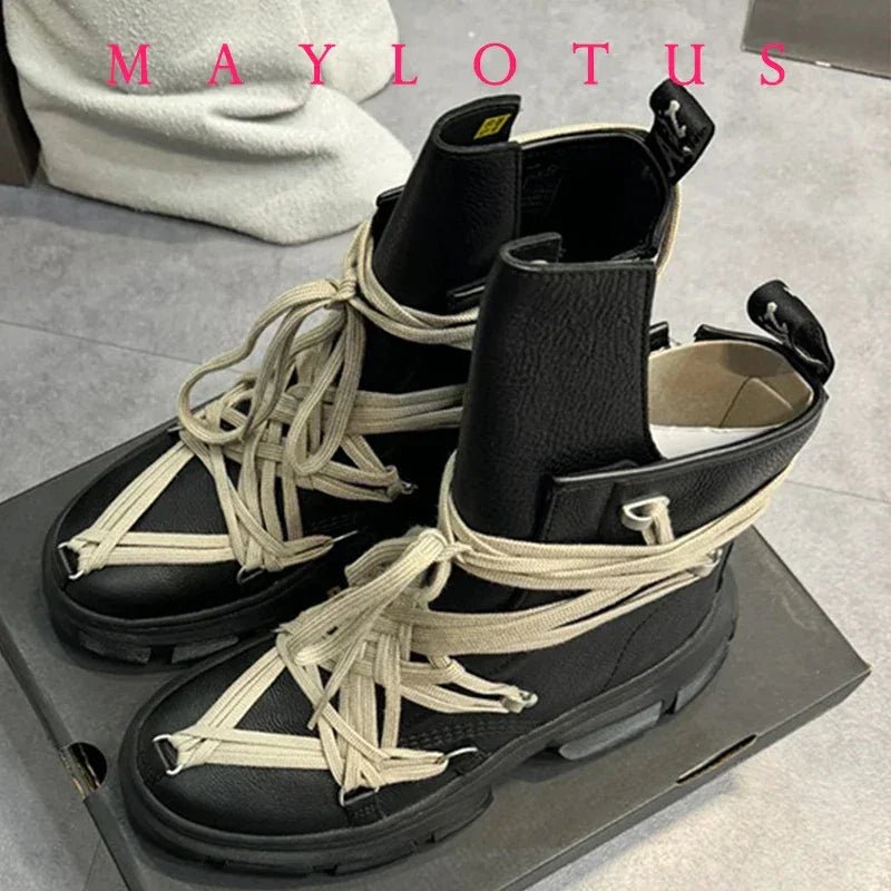 Cross Strap High - Top Boots for Men Side Zippers Outdoor Booties Male Shoes Unisex Luxury Handmade Novelty Shoes New in Boots s - 𝐃𝐔𝐕𝐋𝐀𝐒𝐇𝐎𝐏