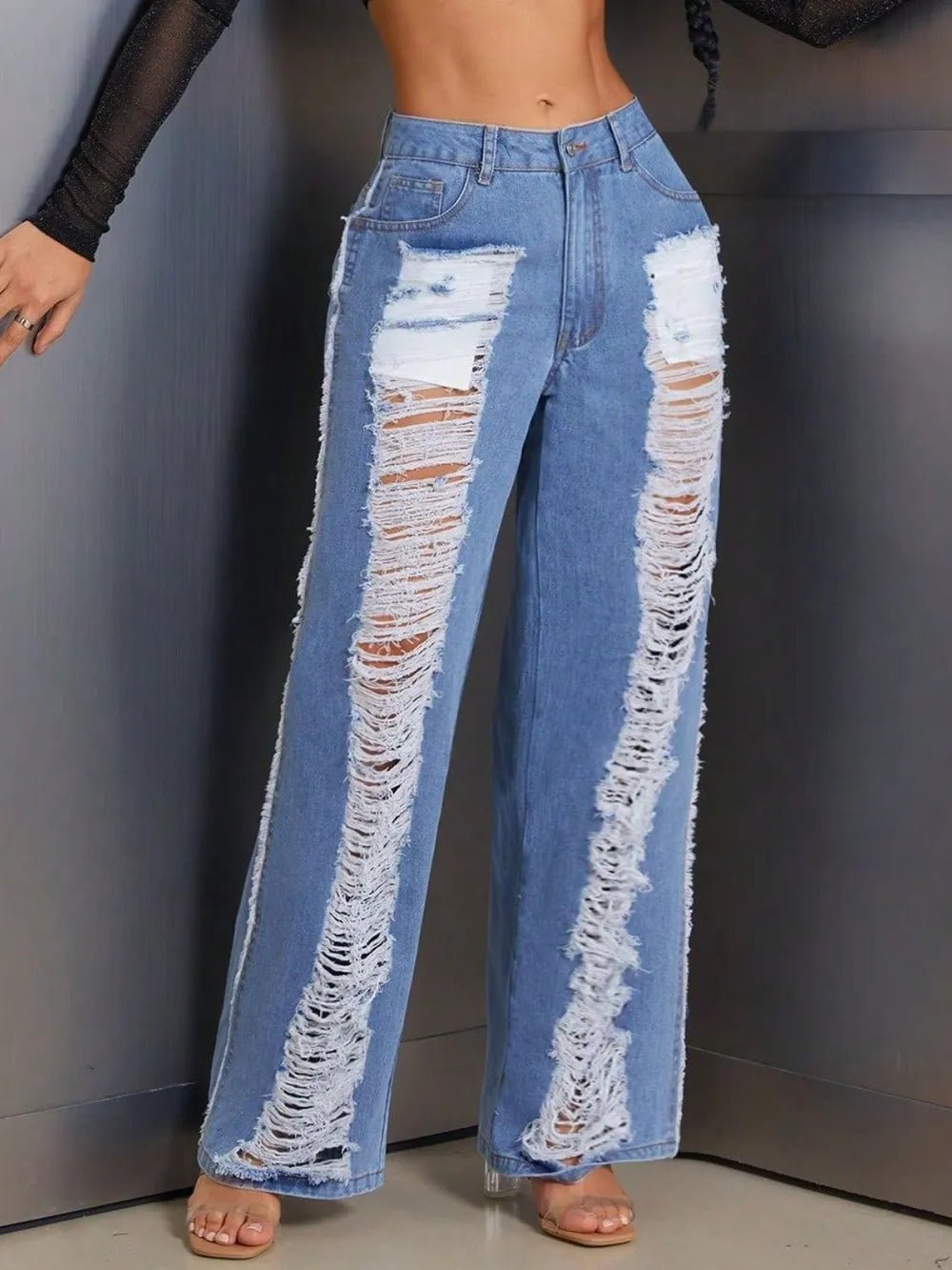 Distressed Wide Leg Jeans - 𝐝𝐮𝐯𝐥𝐚𝐬𝐡𝐨𝐩.𝐜𝐨𝐦