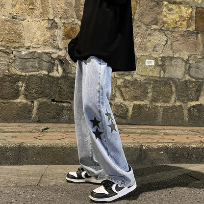 European and American high street Vibe pants Instagram trendy pentagram smoke gray jeans men's loose straight leg wide leg pants autumn and winter - 𝐝𝐮𝐯𝐥𝐚𝐬𝐡𝐨𝐩.𝐜𝐨𝐦