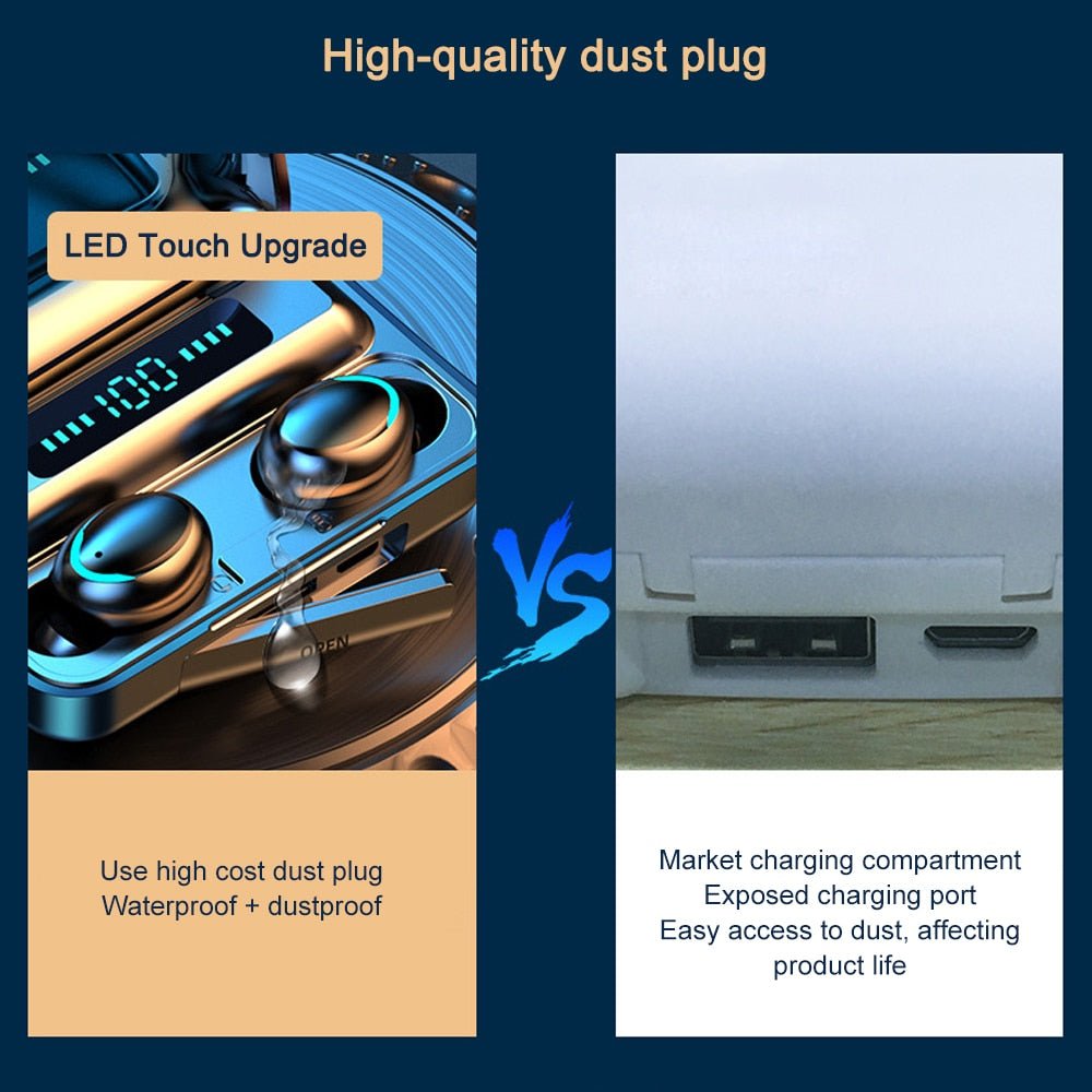 F9 - 5 TWS Wireless Bluetooth Earphone 5.0 Touch Earphones 9D Stereo Sport Music Waterproof LED Display Airbuds Headset With Mic - 𝐃𝐔𝐕𝐋𝐀𝐒𝐇𝐎𝐏