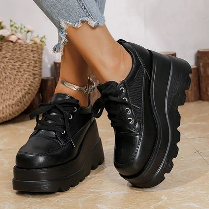Fashion Black White Chunky Sneakers Gothic Platform Wedge Shoes for Woman 2025 Thick Bottom Mesh Breathable Sneakers Plus Size - 𝐃𝐔𝐕𝐋𝐀𝐒𝐇𝐎𝐏