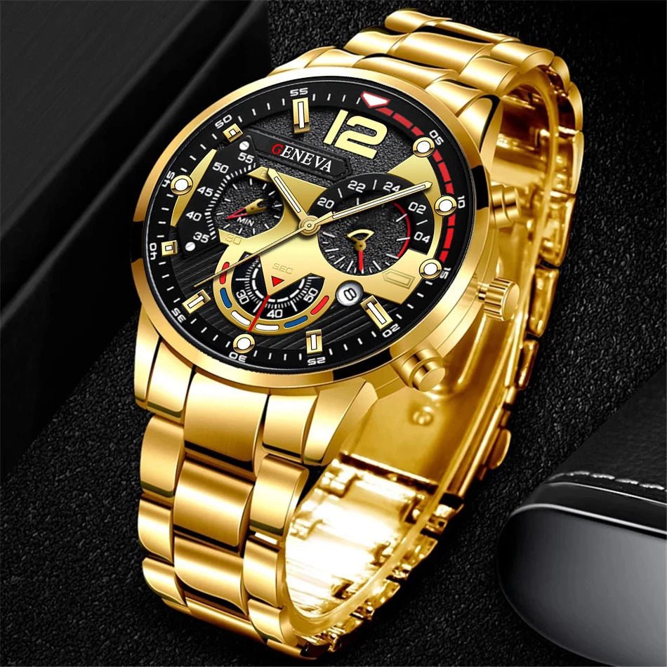 Fashion Men's Watches Stainless Steel Band Analog Quartz Wristwatch with Calendar - 𝐝𝐮𝐯𝐥𝐚𝐬𝐡𝐨𝐩.𝐜𝐨𝐦