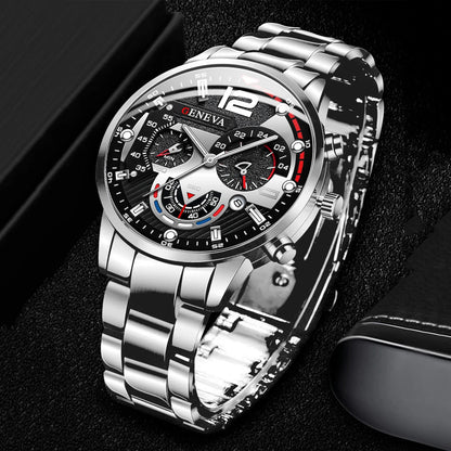 Fashion Men's Watches Stainless Steel Band Analog Quartz Wristwatch with Calendar - 𝐝𝐮𝐯𝐥𝐚𝐬𝐡𝐨𝐩.𝐜𝐨𝐦