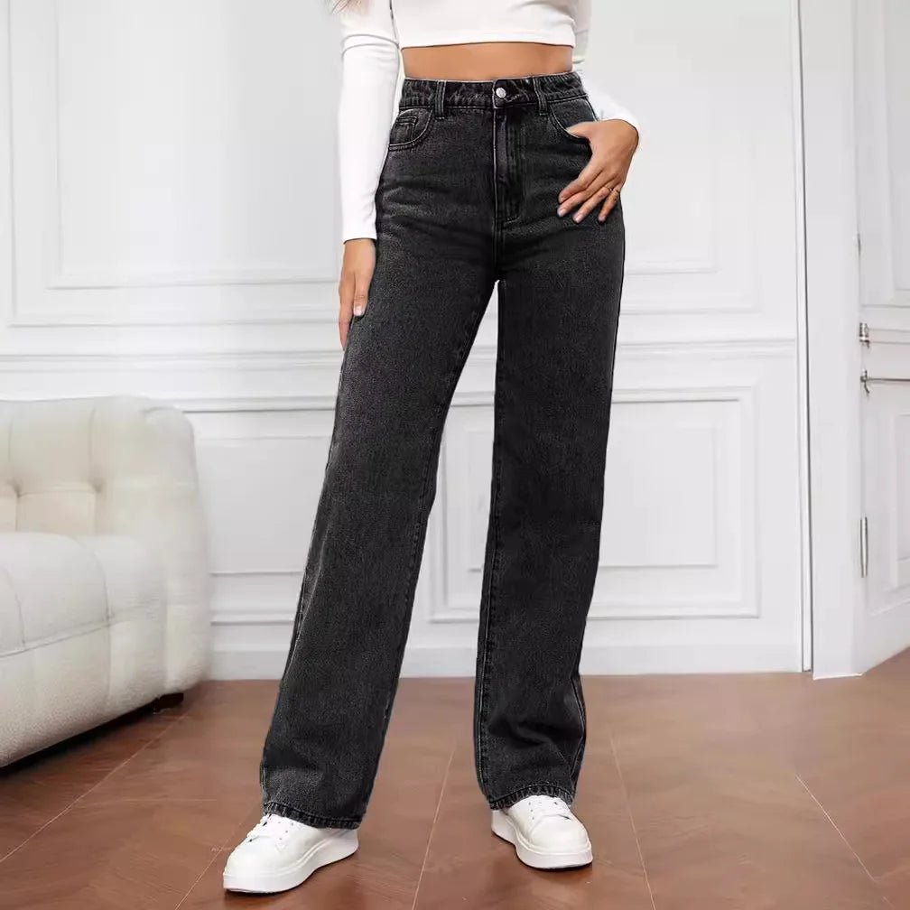 Fashion retro blue jeans women y2k High street baggy straight pants High waisted all - in - one slim pants - 𝐝𝐮𝐯𝐥𝐚𝐬𝐡𝐨𝐩.𝐜𝐨𝐦