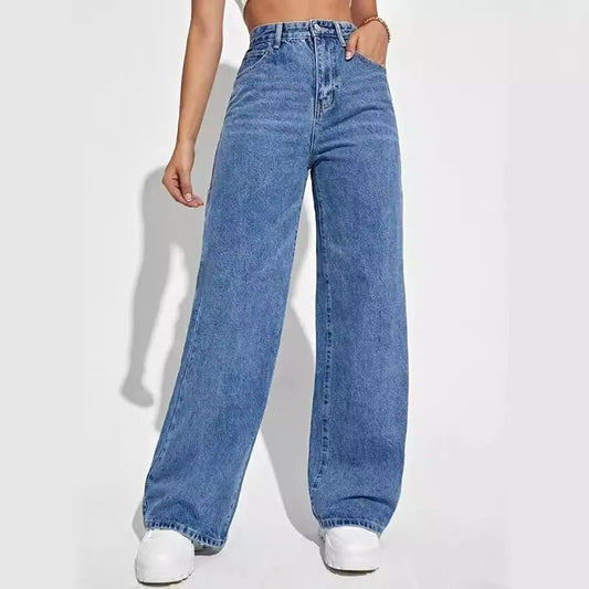 Fashion retro blue jeans women y2k High street baggy straight pants High waisted all - in - one slim pants - 𝐝𝐮𝐯𝐥𝐚𝐬𝐡𝐨𝐩.𝐜𝐨𝐦