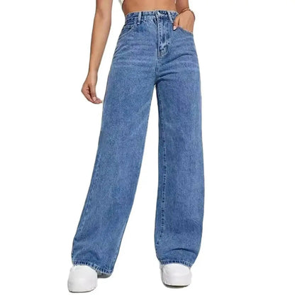 Fashion retro blue jeans women y2k High street baggy straight pants High waisted all - in - one slim pants - 𝐝𝐮𝐯𝐥𝐚𝐬𝐡𝐨𝐩.𝐜𝐨𝐦
