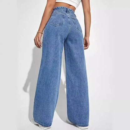 Fashion retro blue jeans women y2k High street baggy straight pants High waisted all - in - one slim pants - 𝐝𝐮𝐯𝐥𝐚𝐬𝐡𝐨𝐩.𝐜𝐨𝐦