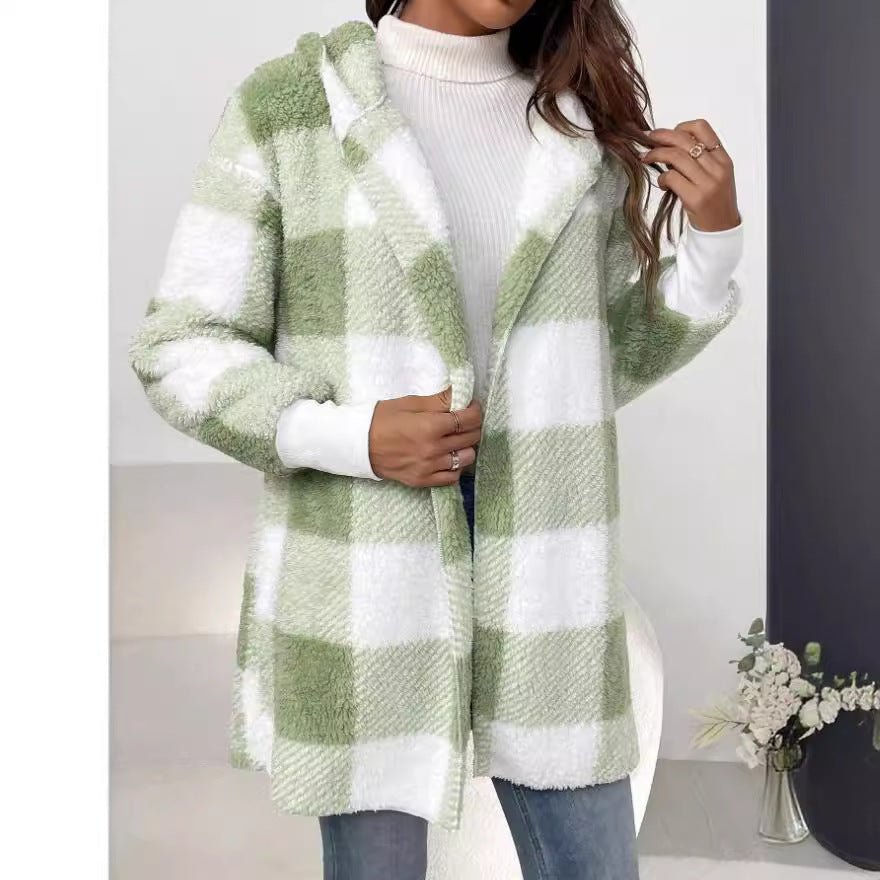 Fashionable Style Loose Plaid Color - Blocked Knitted Cardigan Women's Sweater - 𝐝𝐮𝐯𝐥𝐚𝐬𝐡𝐨𝐩.𝐜𝐨𝐦