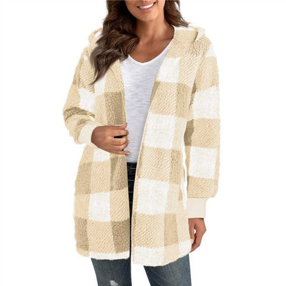 Fashionable Style Loose Plaid Color - Blocked Knitted Cardigan Women's Sweater - 𝐝𝐮𝐯𝐥𝐚𝐬𝐡𝐨𝐩.𝐜𝐨𝐦